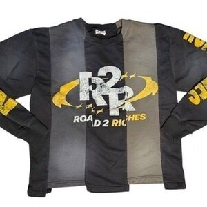 Road 2 Riches R2R Paneled Graphic Crewneck Sweatshirt Mens Large‎ Black Gray Ylw